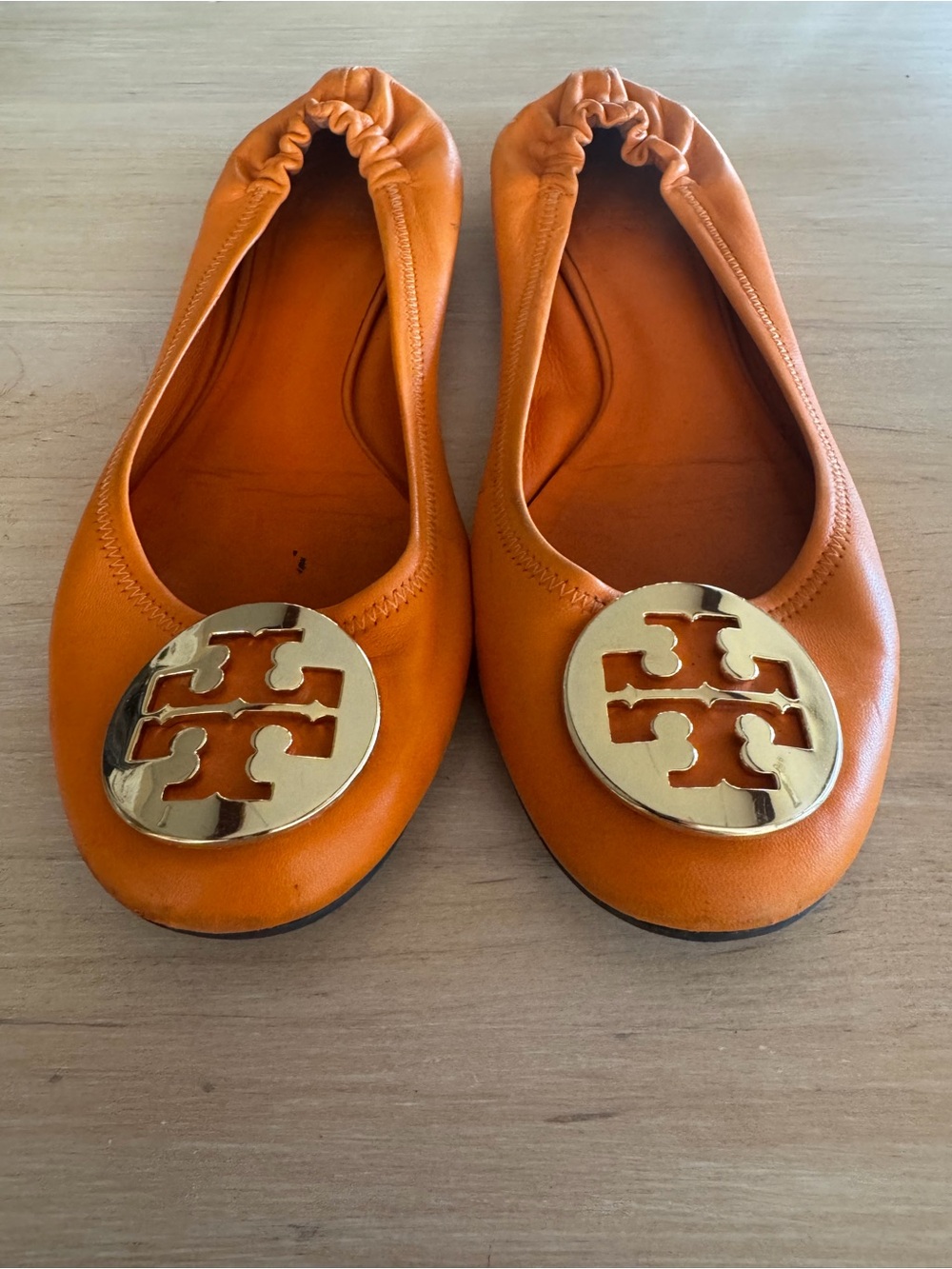 Tory Burch Orange Leather Reva Ballet Flats